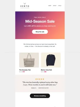 VERTO email in Apple Mail, iOS, light mode