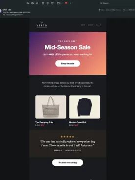 VERTO email in Apple Mail, macOS, dark mode