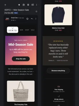 VERTO email in Gmail, Android, dark mode