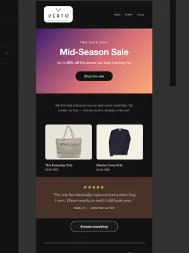 VERTO email in Yahoo web, Chrome, dark mode