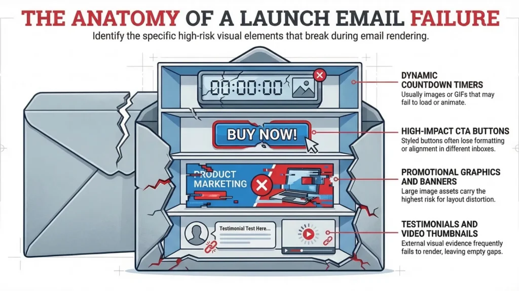 The rendering problem during a course launch email sequence