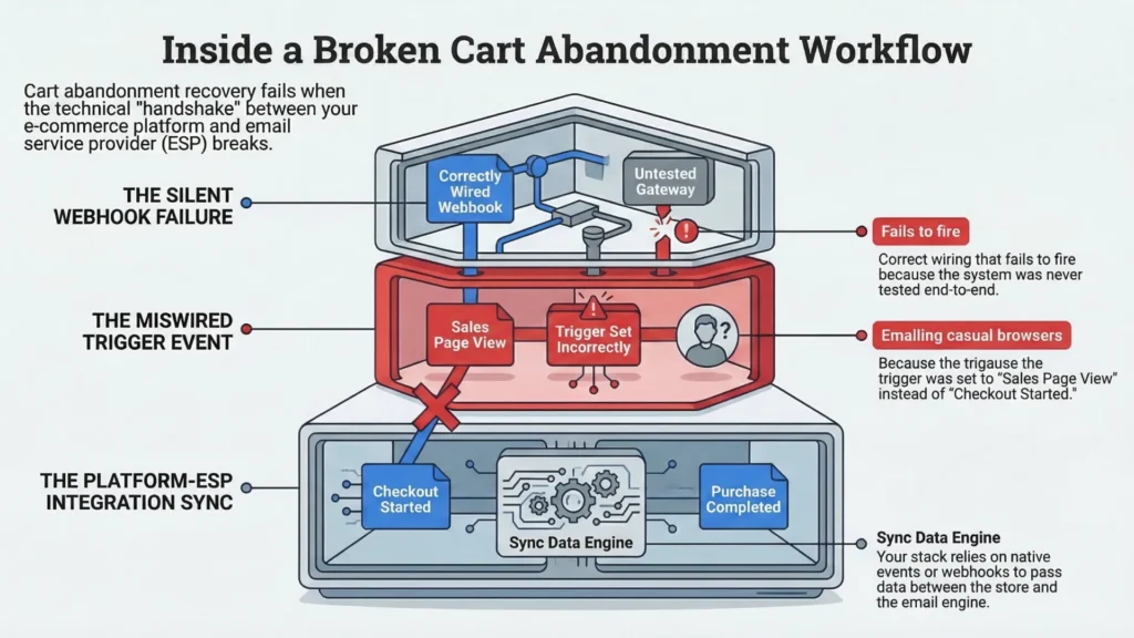 Where the abandoned cart sequence breaks technically