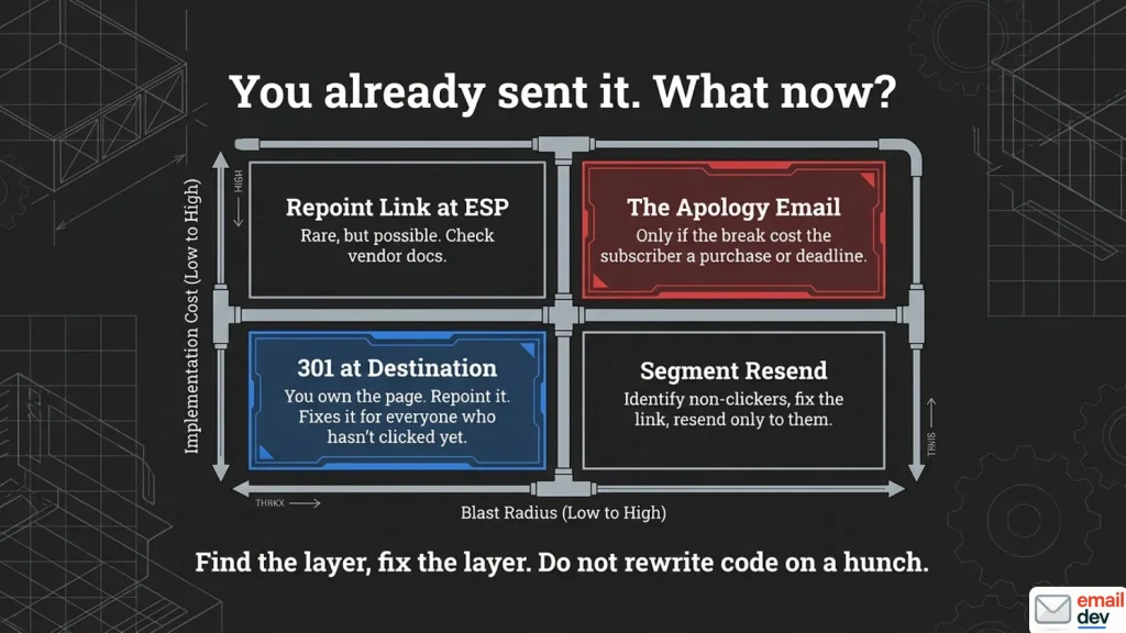 Find the layer, then fix the layer. That's the whole method, and it handles the large majority of broken links in email without much drama.